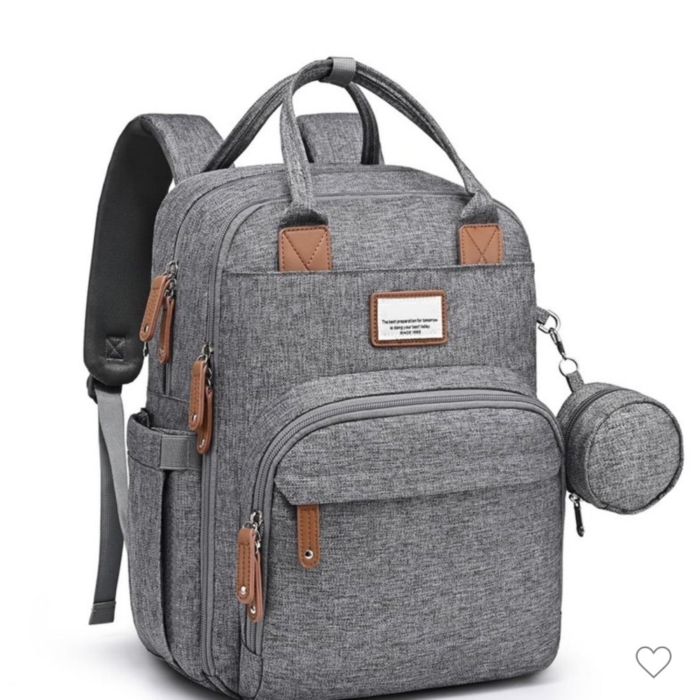 Gray Baby Bag backpack with many pockets and cup holders